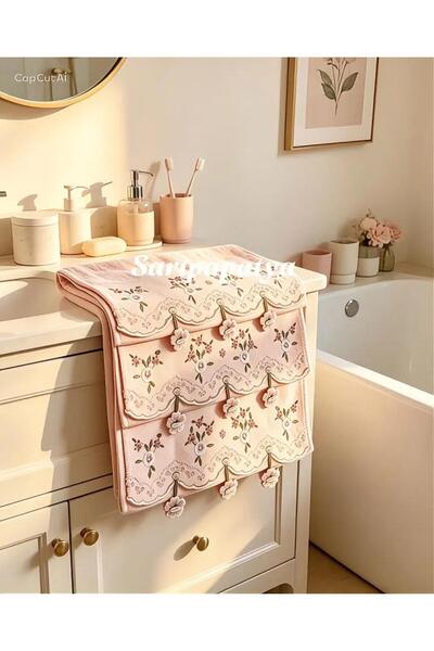 Lady Home Karacan 100% Cotton 30X50 cm 3D Embroidered Velvet 3-Piece Hand Tow...