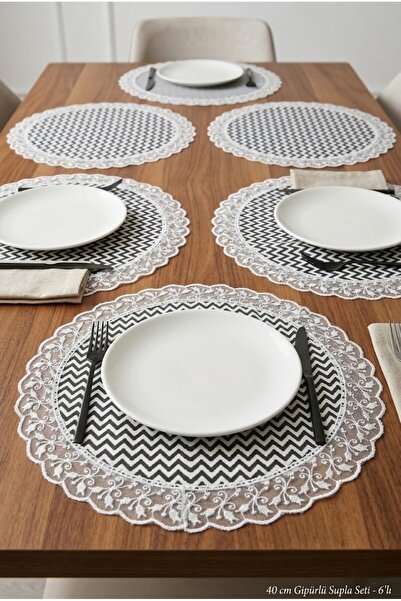 Rona Home Set de 6 suporturi de masă americane rotunde, cu model în zig-zag, ...