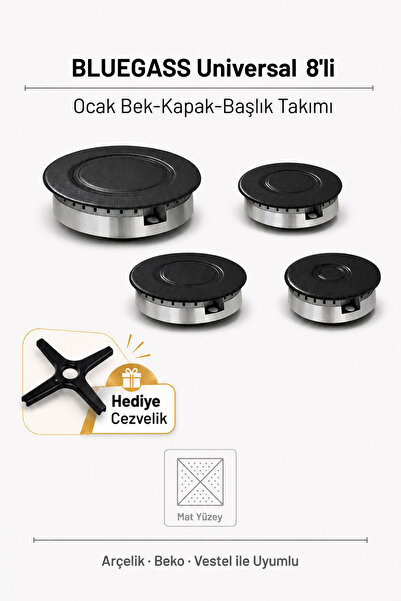 BLUE GASS BLUEGASS UNİVERSAL MAT 8li Ocak Bek-Kapak-Başlık Takımı ARÇELİK-VES...