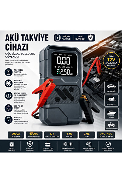 TARÇIN Ultra Güvenli Akü Takviye ve Lastik Şişirme Cihazı, Taşınabilir Hava K...