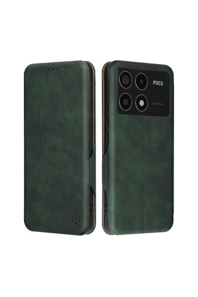 Techsuit Husă pentru Xiaomi Poco F6 Pro - Portofel Sigur Plus - Verde