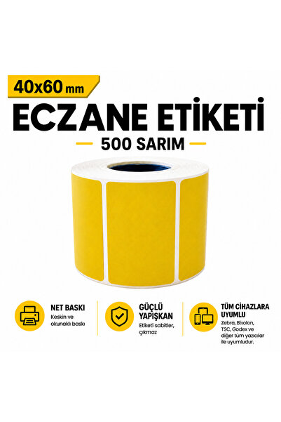 RULORULO 40x60 ملصقات صفراء حرارية لوصفات الأدوية الصيدلانية 500 قطعة 48 لفة