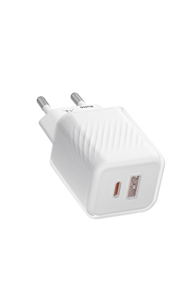 BLUEO Încărcător de perete, 35W, GaN, USB, USB-C - Port dublu - Alb