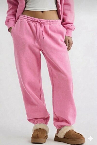 NO 601 Γυναικείο ροζ ψηλόμεσο παντελόνι φόρμας με χοντρό φλις εσωτερικό και 3...