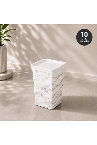 QUTU Beyaz Trashbın Marble 10lt Çöp Kovası