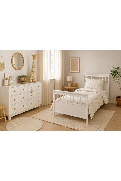 Koza %100 MDF Bonnie 8 Çekmeceli Şifonyer & %100 MDF Bonnie 90x190 cm Bebek & Çocuk Montessori Karyola