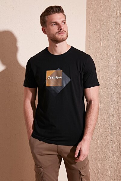 Buratti Baskılı Bisiklet Yaka % 100 Pamuk Slim Fitt Shirt Erkek T Shirt 646r3940