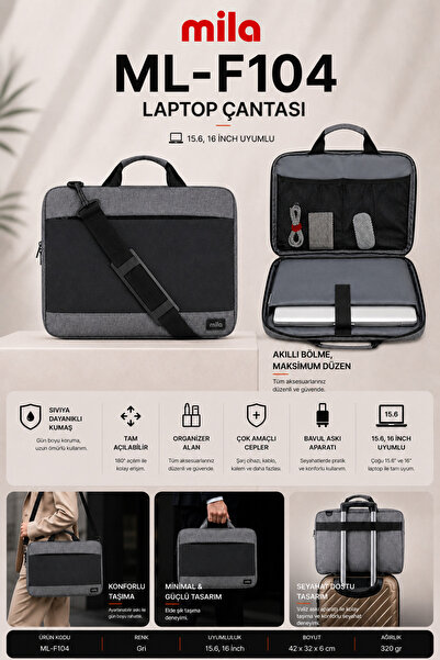 Mila Classone Ml-F104 13,14,15.6" Mila Laptop Bag, Compatible with Lenovo, Hp...