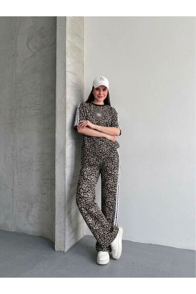 mylunessa Set de trening sport casual albastru închis cu imprimeu leopard