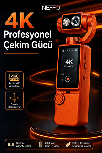 NEFFO 4K HD Taşınabilir Vlog Spor Ve Aksiyon Kamerası 2.0" Döndürülebilir IPS...