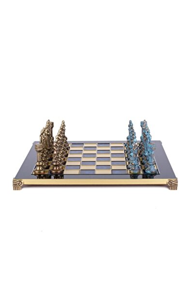 Manopoulos Set de șah 36x36 cm, piese albastre și bronz din perioada renascen...