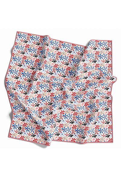 VİOLLA Kristal Çiçek Desenli Pudra - Bebe Mavisi Renkli 90x90 Eşarp (İpek İçe...
