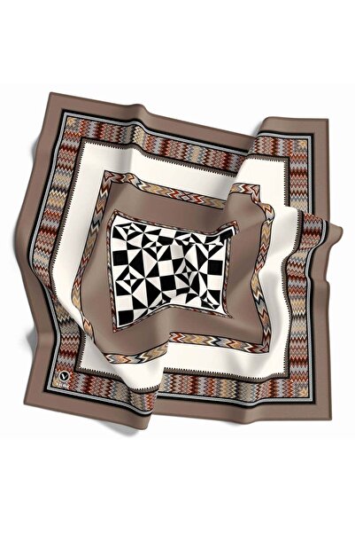 VİOLLA Kristal Geometrik Desenli Bej - Krem Renkli 90x90 Dikim Şekli : El Dik...