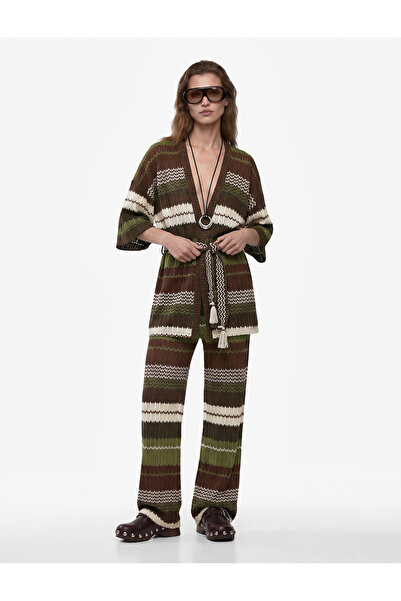 Koton X Melis Ağazat - 3/4 Sleeve Patterned Pointelle Knit Kimono with Belt D...