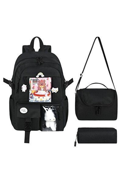 great bags Kore Model Aksesuarlı 3'lü Set Kız Çocuk İlkokul Çantası Termal Be...