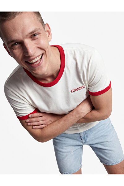 Koton Regular Fit Color Contrast Crew Neck Short Sleeve Cotton Printed 2026 W...
