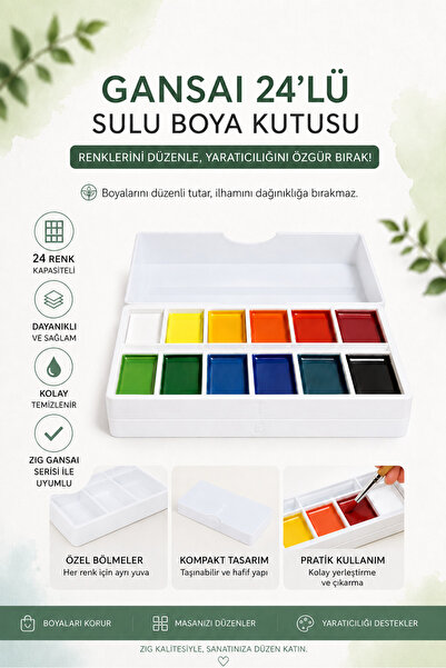 3B Zig Kuretake Gansai Tambi Profesyonel Japon Sulu Boya Uyumlu 24 Bölmeli Kutu
