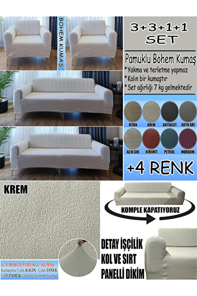 İLYEVTEKSTİLİ BOHEM PAMUKLU KUMAŞ KOLTUK KILIFI SETİ - 3+3+1+1 SET 7 KG GELME...