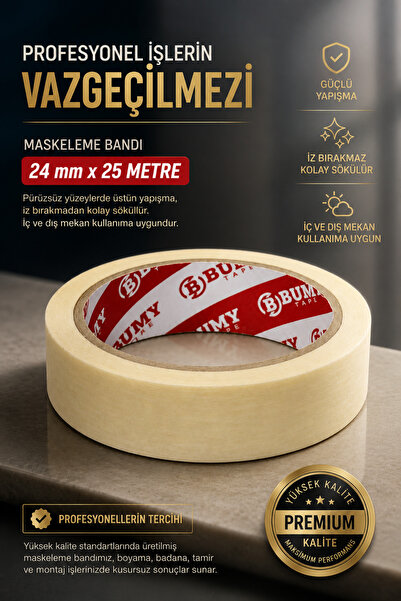 BUMY Maskeleme Boya Bandı 24 mm x 25 METRE İz Bırakmayan Dekoratif Kağıt Bant...