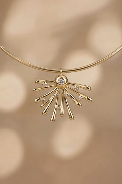 Sevil Gülgün Atelier 14K Altın Kaplama Kadın Kolye - Modern Taşlı Choker Gerd...