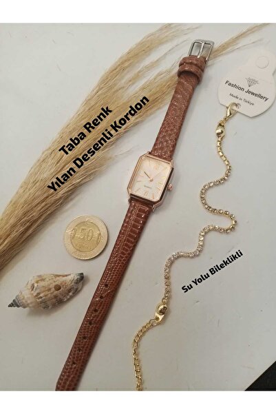 Brality Vintage Oval Kare Kadın Kol Saati.. Taba RENK Kordon.. Rose Renk Kasa...