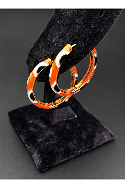 ByMerve Bym183 Neon Orange Enameled Evil Eye Patterned Hoop Earrings Women's ...
