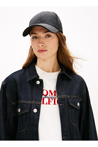 Tommy Hilfiger Siyah Kadın Geometrik Desenli Şapka TH MONOGRAM CAP