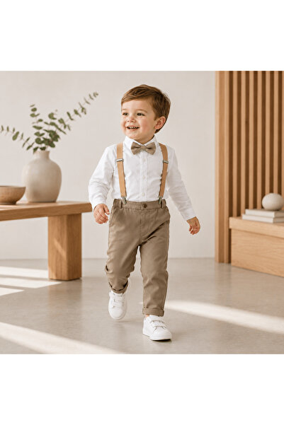 Kidohug Costum elegant baieti, Camasa cu maneca lunga, Pantaloni lungi cu bre...