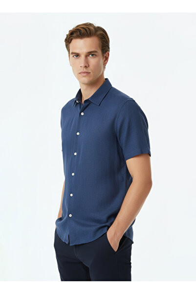 SUPERDRY Lacivert Erkek Regular Fit Gömlek VACATION LINEN S/S SHIRT