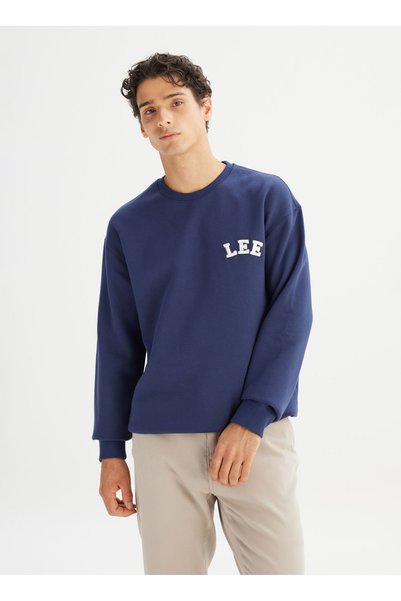 Lee Navy Blue Men's Relaxed Logo Printed Sweatshirt L242547410 Navy Blue Swea...