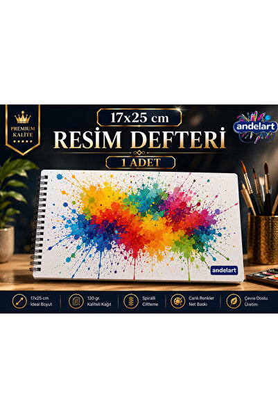 andelart Resim Defteri Spiralli Karton Kapak 15 Yp 17x25