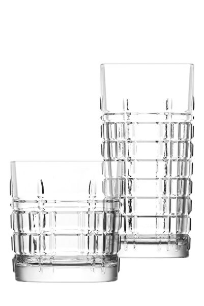 Brit Glass Set of 8 (4 Whiskey Glasses , 4 Soft Drink Glasses)