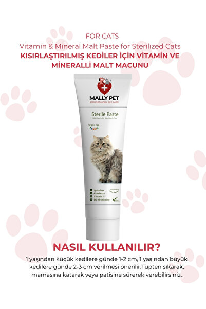 MALLY PET PROFESSIONEL PET CARE Kısır Kedilere Özel Bağışıklılık Destekleyici Ve Tüy Yumağı Önleyici Sterile Malt Macunu