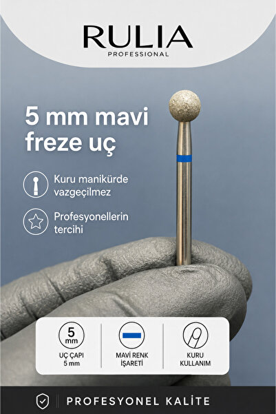 Rulia Professional RULIA 5 mm Mavi Freze Uç – Top Freze Ucu-Kuru Manikür İçin...