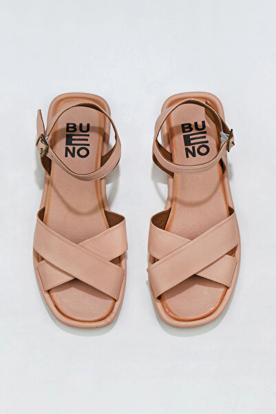 Bueno Shoes Sandale plate de damă din piele pudrată 01wu4118