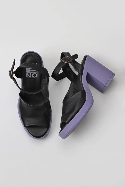Bueno Shoes Sandale cu toc pentru femei din piele neagră liliac 01wy12303