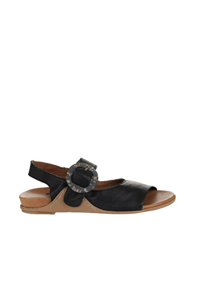 Bueno Shoes Sandale plate de damă din piele neagră 01wu7600