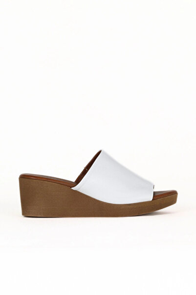 Bueno Shoes White Leather Women's Wedge Heeled Slippers 01We3903