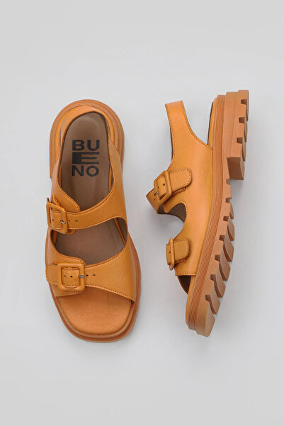 Bueno Shoes Sandale plate de damă din piele portocalie 01wy5505