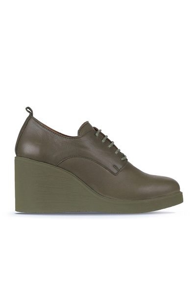 Bueno Shoes Khaki Leather Women's Wedge Heeled Shoes 01Wz8300