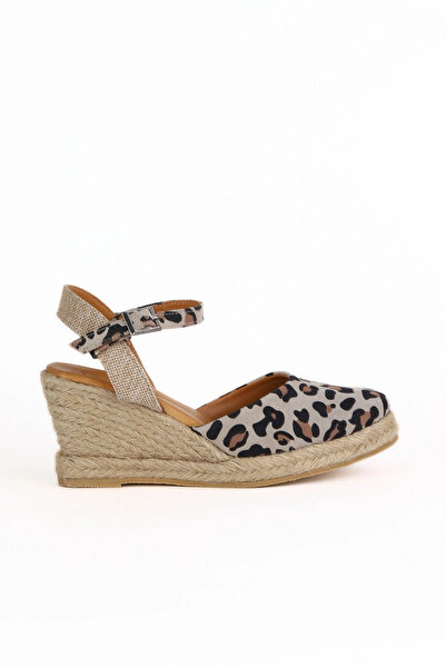 Bueno Shoes Sandale cu toc cu pană pentru femei din piele intoarsa leopard 14...