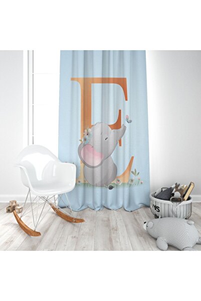 EVSEHOMES Cameră pentru copii Cute Elephant Litera E Perdeaua de fundal cu o ...