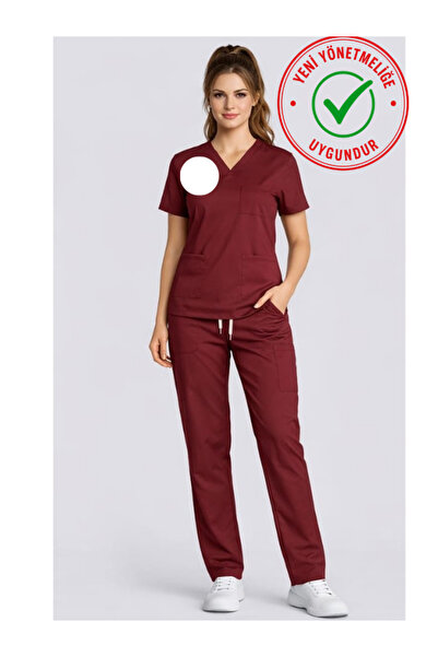 nutrix uniforma Bordo Logolu Sağlık Personeli Hastane Forması Likralı Scrubs ...