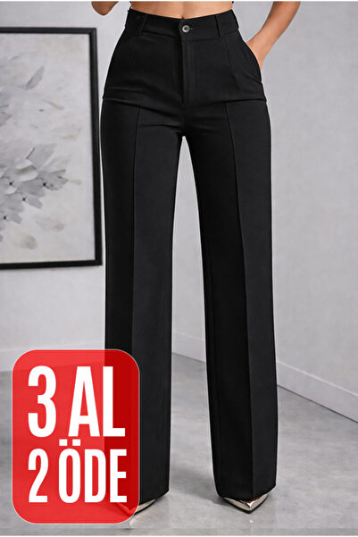 TRENDBUTİKOFFİCİAL Pantaloni Palazzo plisați cu talie înaltă, importați, cu d...
