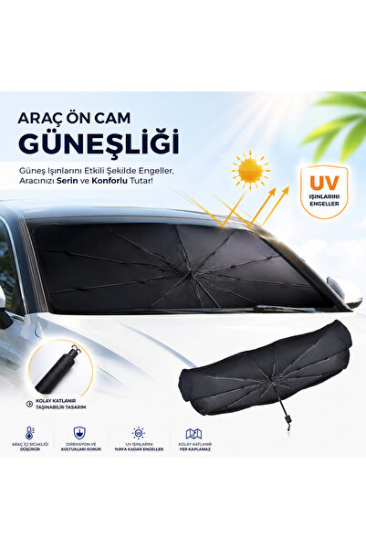 Monyer Tüm Araçlara Uyumlu Oto Ön Cam Güneşlik Şemsiyesi Katlanabilir Araç Gü...