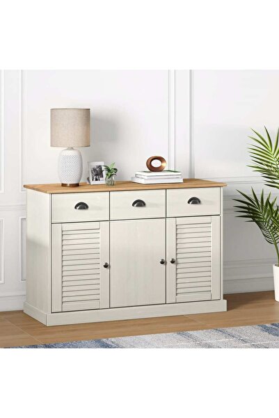 Concept Servantă cu sertare VIGO, alb, 113x40x75 cm, lemn masiv de pin