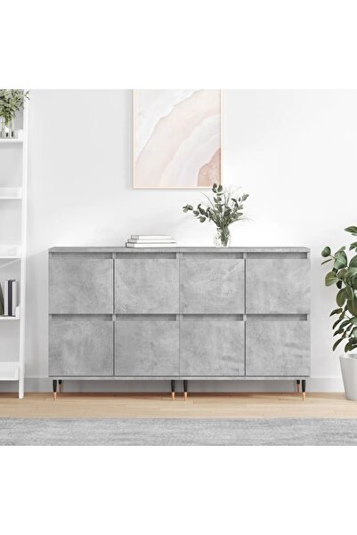 Concept Servante, 2 piese, gri beton, lemn prelucrat