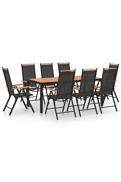 Concept Set mobilier de grădină, 9 piese, negru, aluminiu