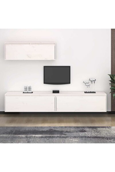 Concept Comode TV, 3 buc., alb, lemn masiv de pin