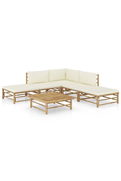 Concept Set mobilier de grădină cu perne, 6 piese, alb crem, bambus